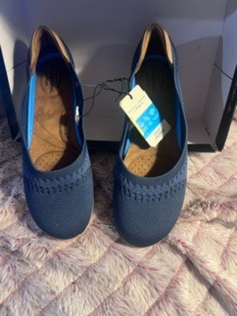 Navy Blue Perforated Knit Slip On Shoes Size S Comfortable Casual